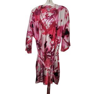 Linea Donatella Floral Lace Trimmed Robe Belt Chemise 3Pc Set S/M Hollywood Glam